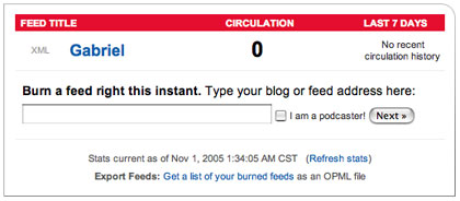 Feedburner stats - 20051101