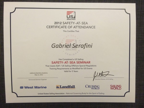 Safety at Sea certificate