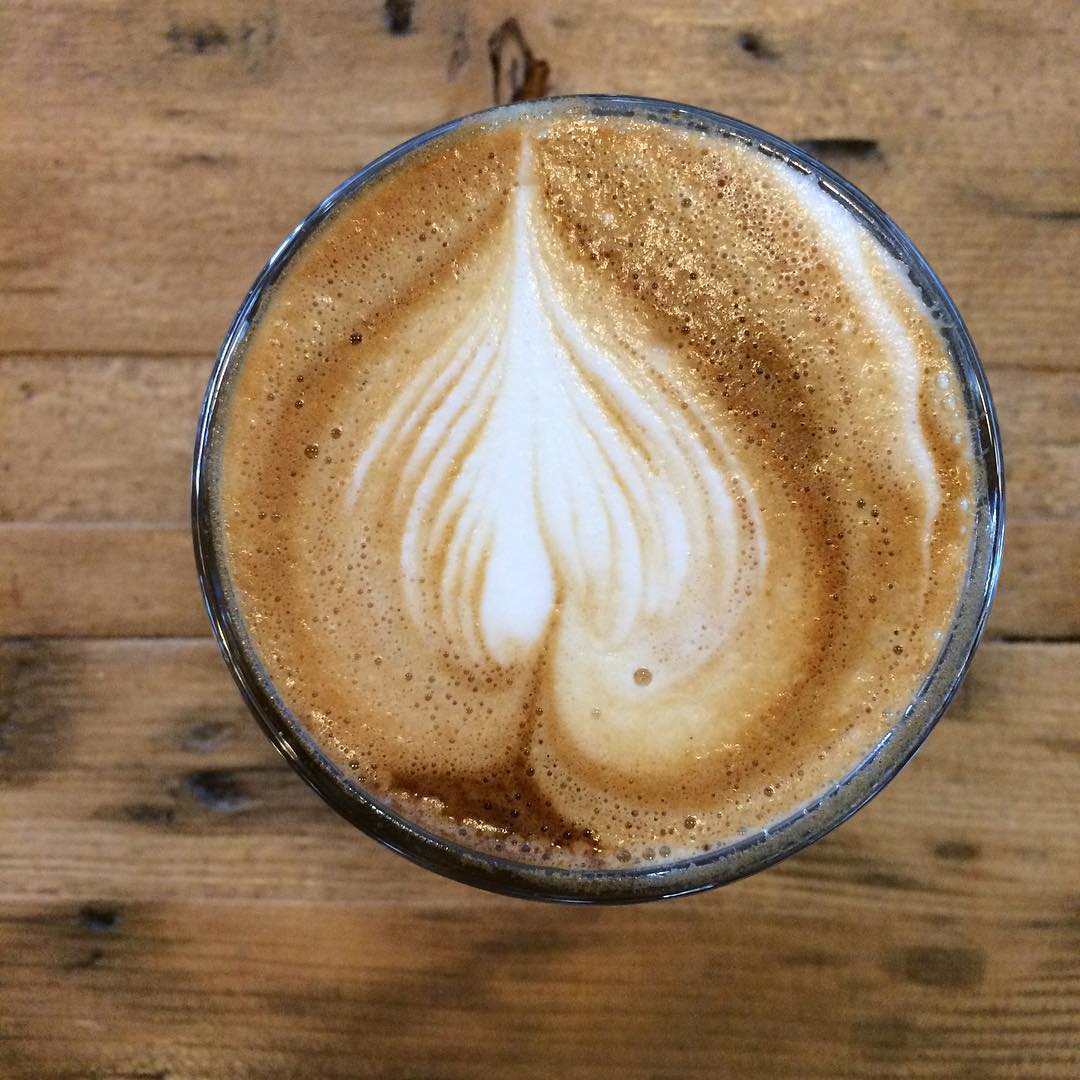A lovely cortado on my way up to visit Randall for a ride in his airplane later today.