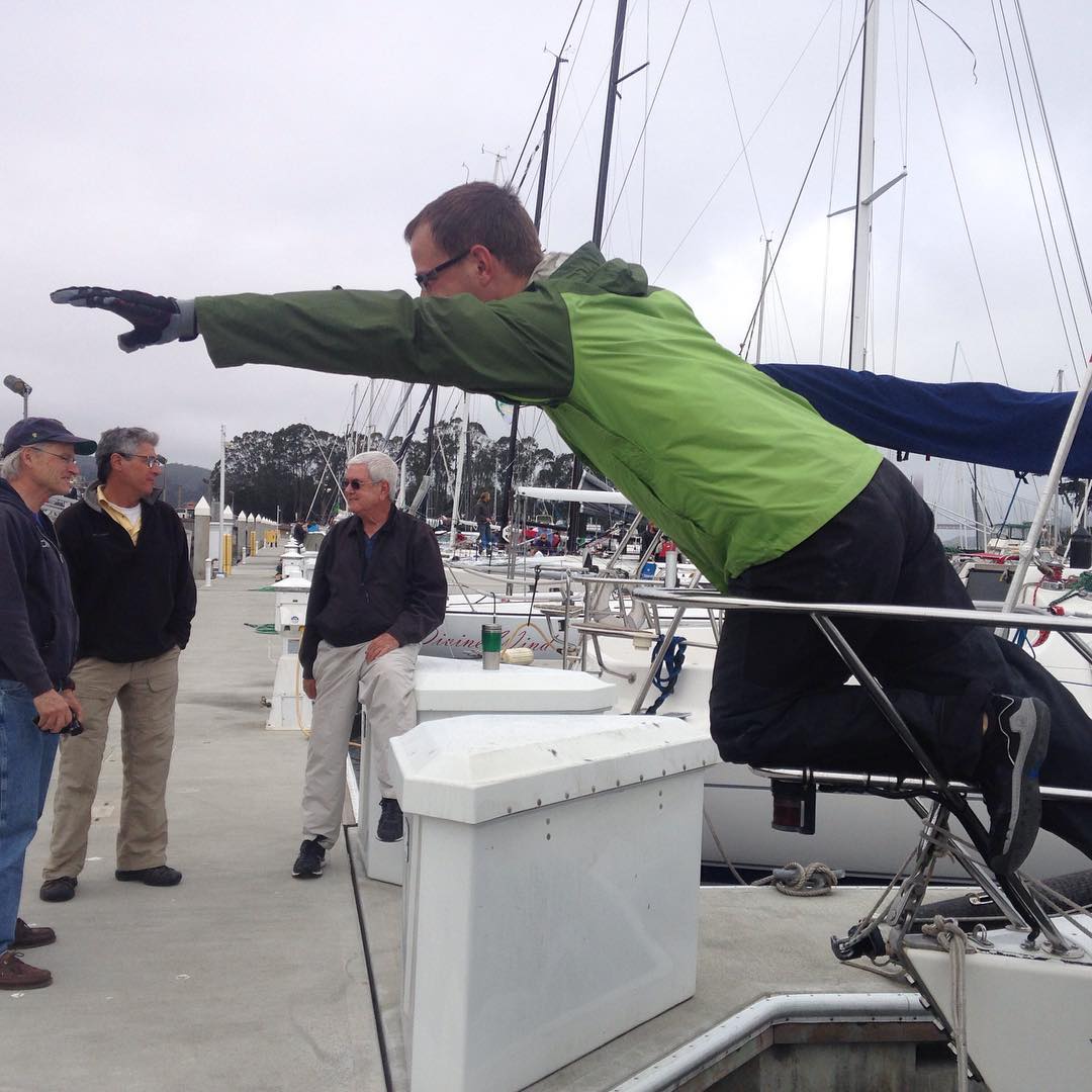 Chad demonstrating his bow skills for a photo finish. Tied for 2nd place on Stewball starting day 2 of 2016 Rolex Big Boat Series