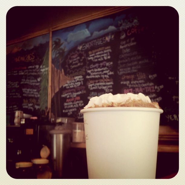 Enjoying a tasty warm drink after a wonderful day of spring skiing at Northstar in Tahoe.