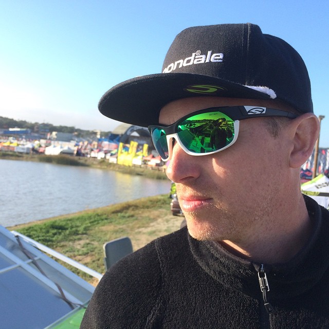 Hanging out with bro at Sea Otter Classic on top of the Cannondale trailer.