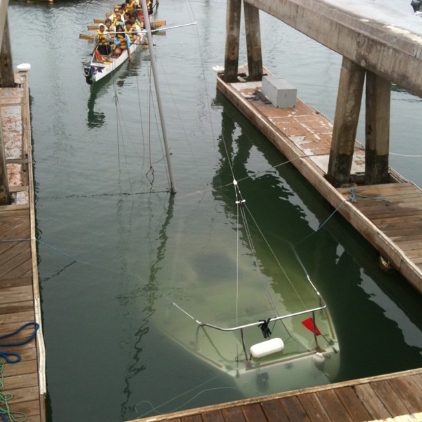 J24 that got struck in last nights race. Yep, sunk. It was pretty foggy out there. Beware :)