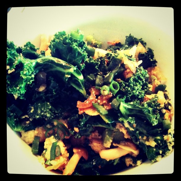 Kale mushroom & egg scramble