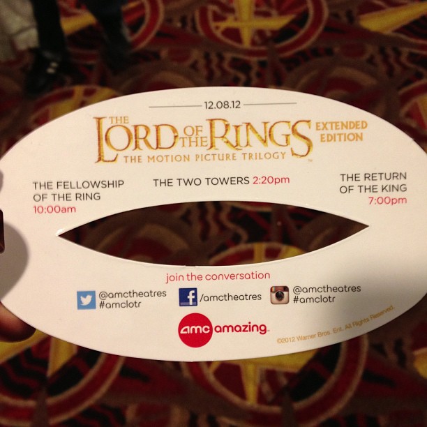 Lord of the Rings Extended Edition trilogy marathon. All day. 1 down 2 to go. Finishing after 11 tonight. Pretty awesome :)