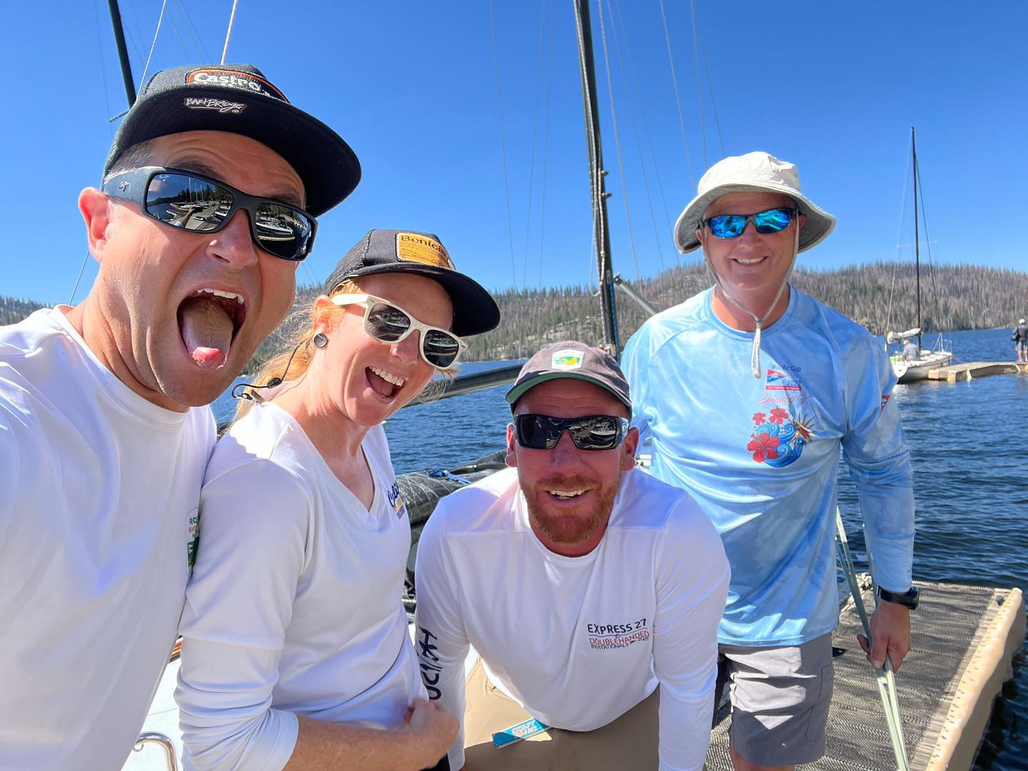 Lovely racing with my awesome wife @almoffat plus Eric and Conrad on his boat Topper II for 2023 Moore 24 Nationals on Huntington Lake. Starting Day 2 now!