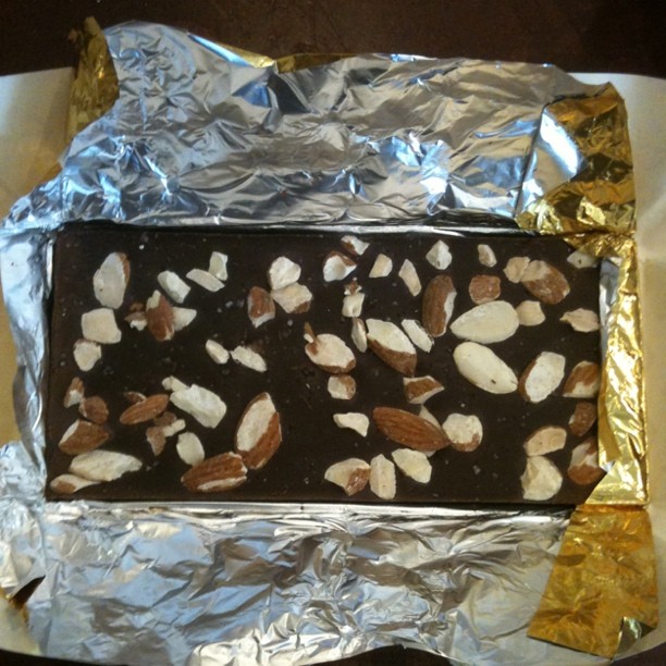 Mast Brothers almond and sea salt chocolate bar. Outstanding!!!  Also only $9.00 per bar here instead of $15 in NYC. Marvelous :)