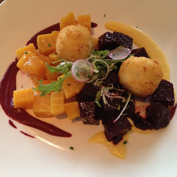 Roasted beets and goat cheese fritters