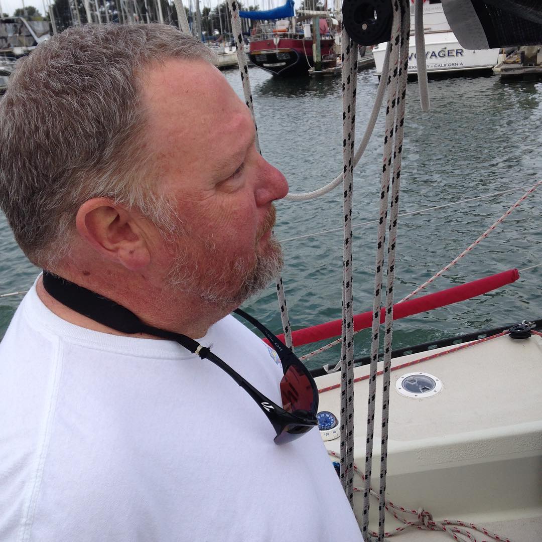 Start of Half Moon Bay race on Ahi - Andy our fearless leader