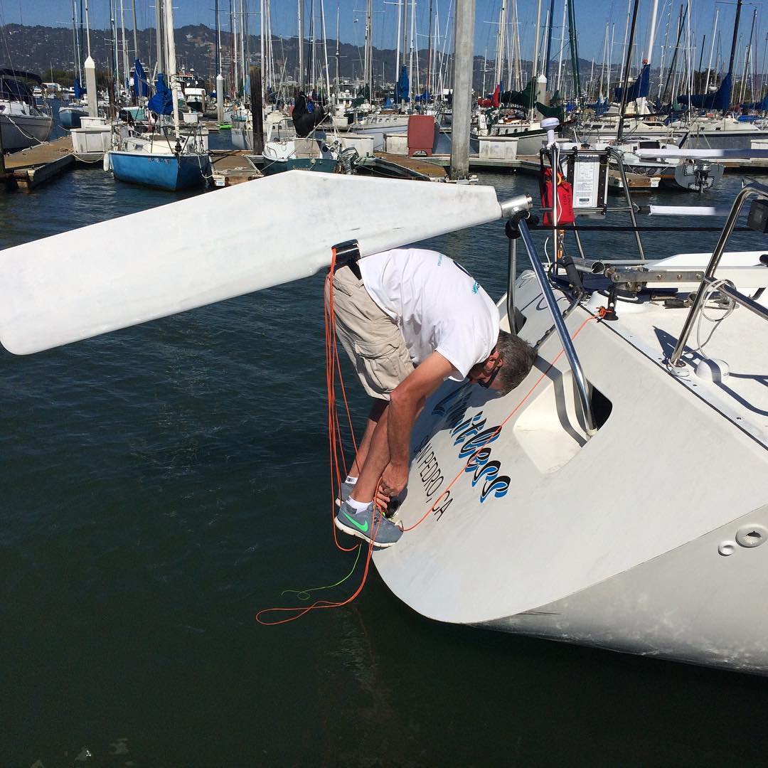 The mighty Chad working on our emergency rudder which hopefully we will never have to use.